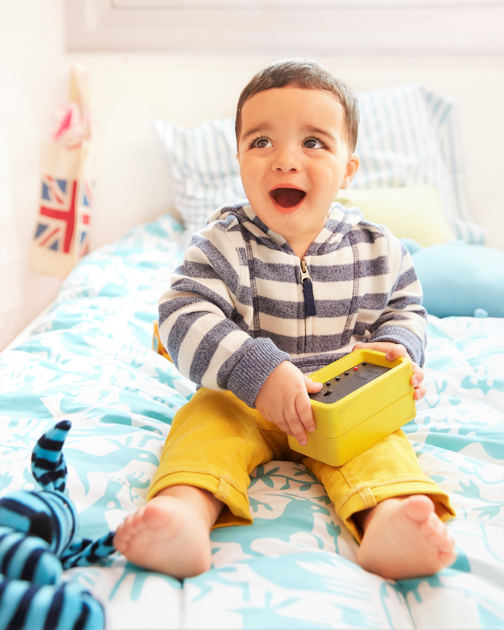 Little Boy Yellow Pants Striped Hoodie