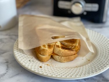 finished grilled cheese in a toaster bag