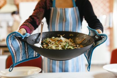 Cooking Wok filled with a steamy dish