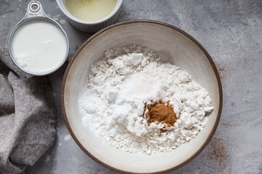 Dry ingredients for cobbler topping in a mixing bowl