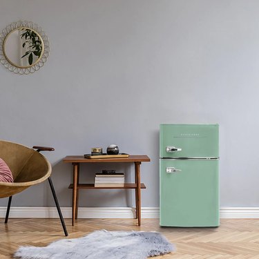 retro mint green mini fridge