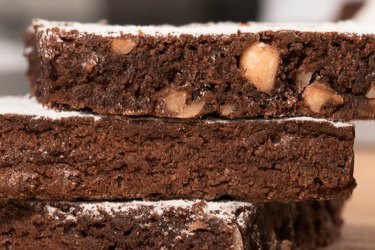 Close-Up Of Chocolate Brownie With Sugar Icing