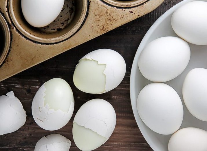 Hard-boiled eggs baked in a muffin pan