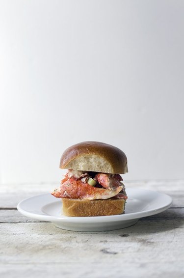 Succulent lobster salad mix sandwiched between a brioche roll.