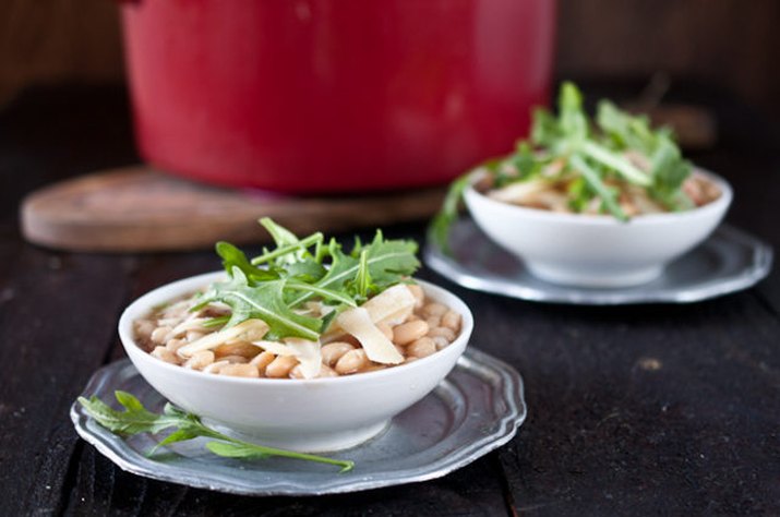 bowls of white bean beer & ham soup