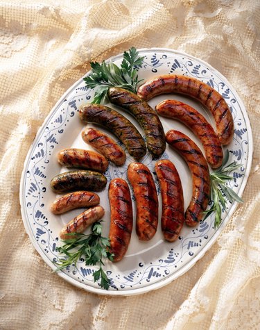 Grilled sausage on serving platter